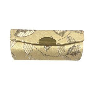 Beige Metallic Floral Print Lipstick Case Holder w/ Mirror